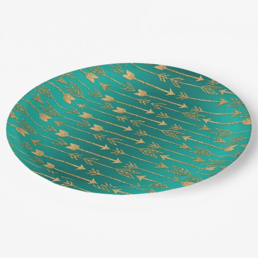 可愛いトレンディーフェイク金ゴールドグリッターの部族矢印 ペーパープレート (アングル)