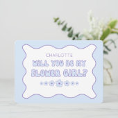 可愛いトレンディーブルーパーソナライズされたフラワーガール提案 カード (スタンド正面)
