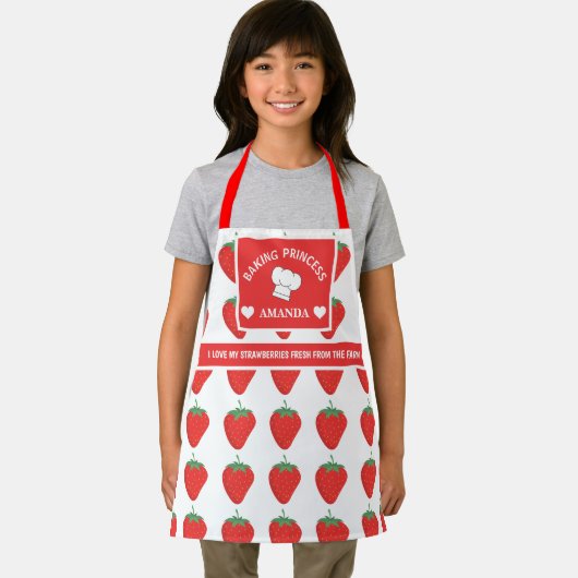 可愛いトレンディーホワイト&レッドカスタムストロベリーキッド エプロン (インサイチュ)