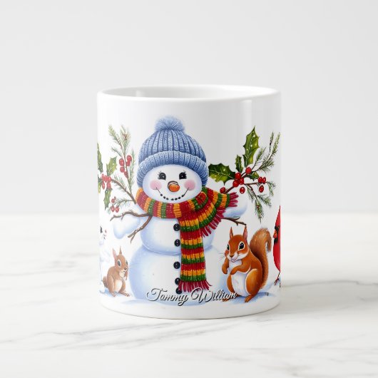 可愛いトレンディーモダンおもしろいクリスマス ジャンボコーヒーマグカップ (正面)