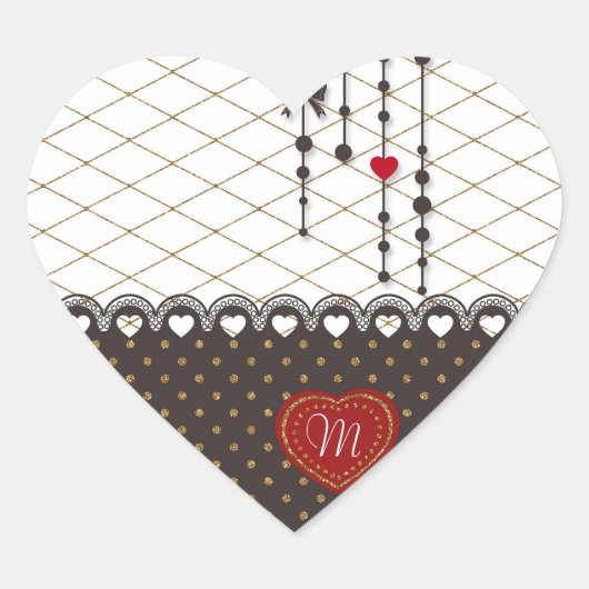 可愛いトレンディーレースフェイク金ゴールドグリッターストロークパターン ハートシール (正面)