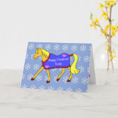 可愛いトロッティングのポニークリスマス カード (黄色い花)