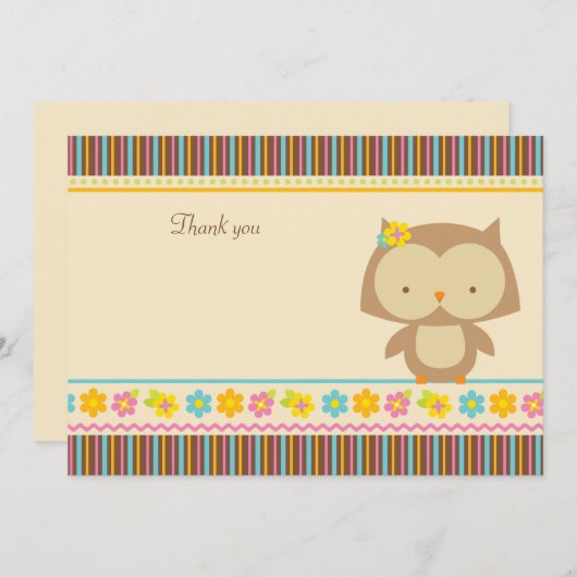 可愛いトロピカルフクロウ感謝していル女子フラットカード 招待状 (正面/裏面)