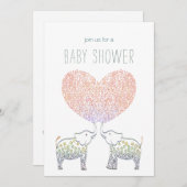 可愛いトンのラブエレファントハート赤ちゃんシャワー 招待状 (正面/裏面)