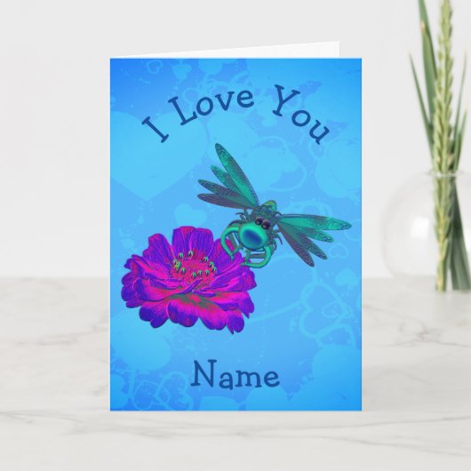 可愛いトンボの花パーソナライズされた カード (正面)