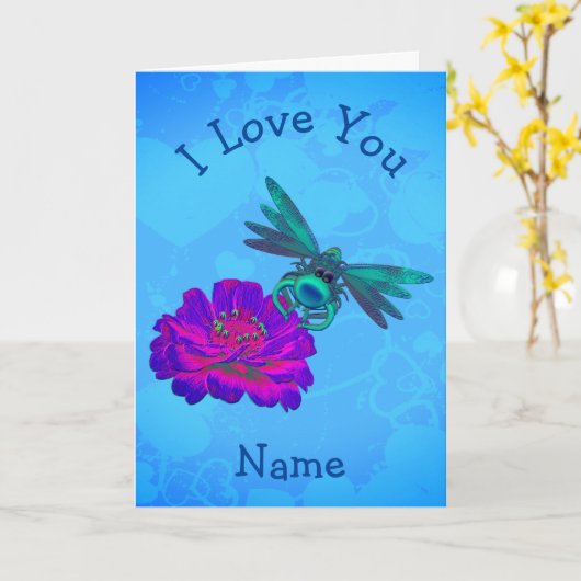 可愛いトンボの花パーソナライズされた カード (黄色い花)