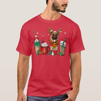 可愛いドイツ羊飼い犬クリスマスコーヒーのパジャマ Tシャツ