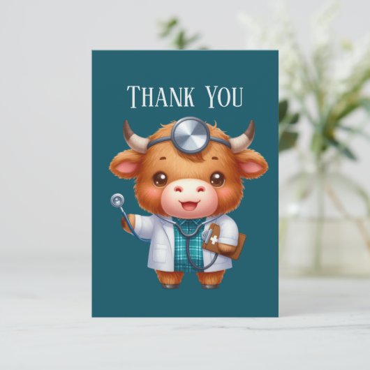可愛いドクター追加メッセージHighland cow サンキューカード (スタンド正面)