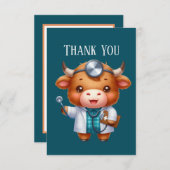 可愛いドクター追加メッセージHighland cow サンキューカード (正面/裏面)