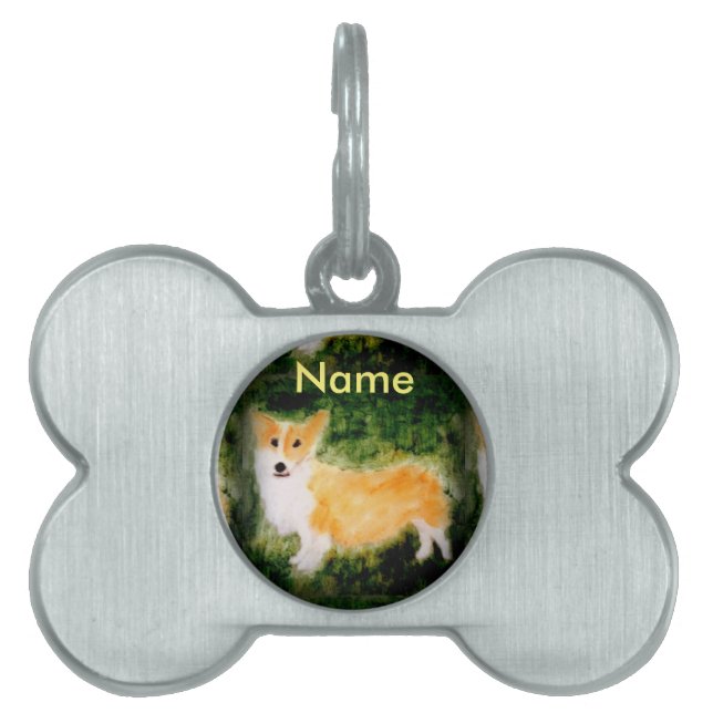 可愛いドッグアートコルギ ペットネームタグ (正面)