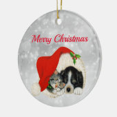 可愛いドッグキャットサンタキャップクリスマス セラミックオーナメント (左)