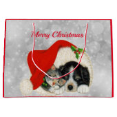 可愛いドッグキャットサンタキャップクリスマス ラージペーパーバッグ (正面)