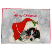 可愛いドッグキャットサンタキャップクリスマス ラージペーパーバッグ (裏面)