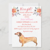 可愛いドッグダッシュントフローラピンクウィーナーベビーガール 招待状 (正面)