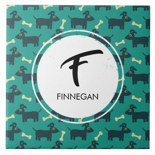 可愛いドッグパターンとフロッピーイヤー&ボーンカスタム付き タイル (正面)