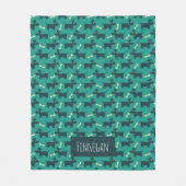 可愛いドッグパターンとフロッピーイヤー&ボーンカスタム付き フリースブランケット (正面)