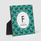 可愛いドッグパターンとフロッピーイヤー&ボーンモノグラム フォトプラーク (正面)