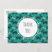 可愛いドッグパターンとフロッピーイヤー&ボーン ポストカード (正面/裏面)