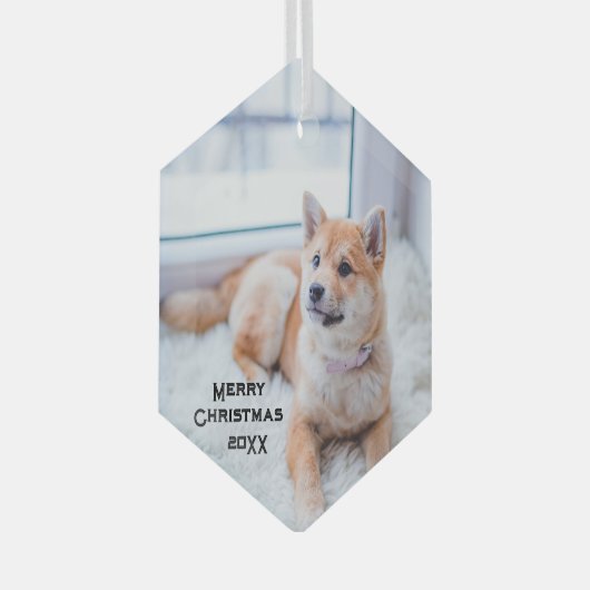 可愛いドッグフォトグラスオーナメントクリスマスホリデー ガラスオーナメント (正面右)