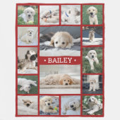 可愛いドッグフォトコラージュモダン赤と白 フリースブランケット (正面)