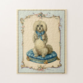 可愛いドッグブルークッションヴィンテージ再現 ジグソーパズル