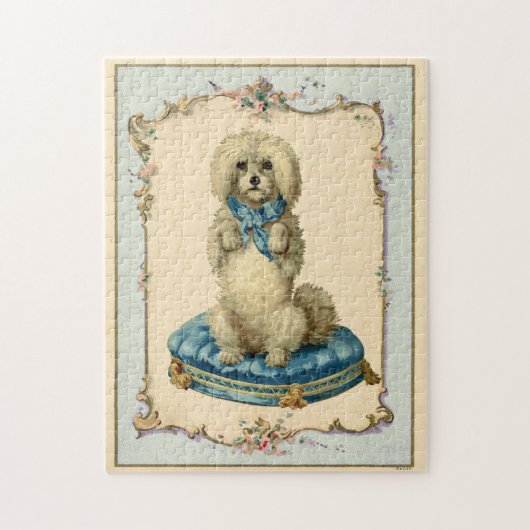 可愛いドッグブルークッションヴィンテージ再現 ジグソーパズル (縦)