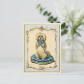 可愛いドッグブルークッションヴィンテージ再現 ポストカード (スタンド正面)