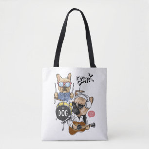 可愛いドッグロック遊バンドのギター必須Tシャツ トートバッグ