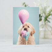 可愛いドッゴールデントリーバーフラットグリーティングカード サンキューカード (スタンド正面)