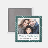 可愛いドットストライプメリークリスマス松の緑の写真 マグネット (正面/裏面)