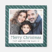 可愛いドットストライプメリークリスマス松の緑の写真 マグネット (正面)