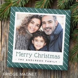 可愛いドットストライプメリークリスマス松の緑の写真 マグネット