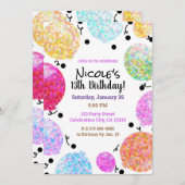 可愛いドットパーティーバルーン誕生祝い 招待状 (正面/裏面)