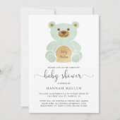 可愛いドライブバイベビーシャワーテディベアミント 招待状 (正面)