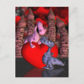 可愛いドラゴンが2つ、1つはハート上の1つは上を見上げる ポストカード (正面)