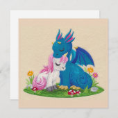 可愛いドラゴンとユニコーンインラブホリデーカード シーズンカード (正面/裏面)