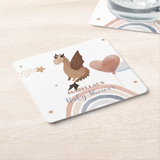 可愛いドラゴンアフリカ系アメリカ人少年の赤ちゃんシャワー スクエアペーパーコースター (アングル)