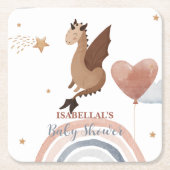 可愛いドラゴンアフリカ系アメリカ人少年の赤ちゃんシャワー スクエアペーパーコースター (正面)