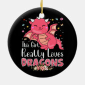 可愛いドラゴンガール愛ドラゴンスウィングスファンタジー火災 セラミックオーナメント (裏面)