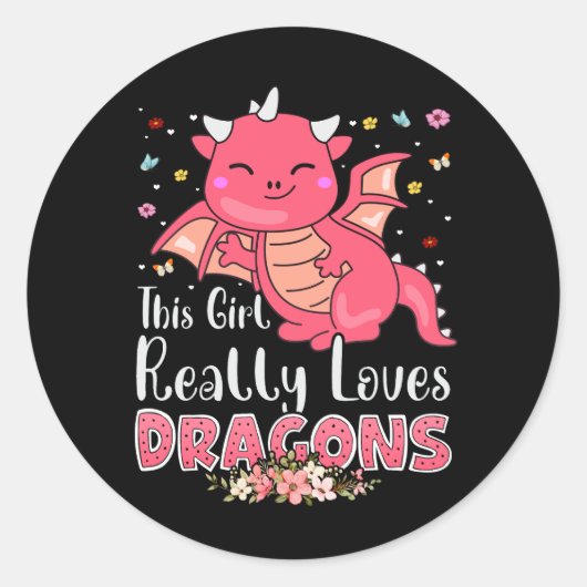 可愛いドラゴンガール愛ドラゴンスウィングスファンタジー火災 ラウンドシール (正面)