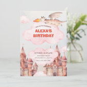 可愛いドラゴンキャッスル誕生日 招待状 (スタンド正面)