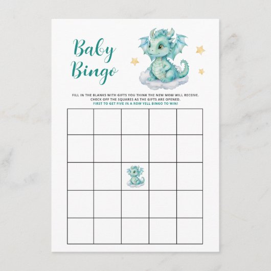 可愛いドラゴンベビーシャワービンゴゲームカード エンクロージャーカード (正面)