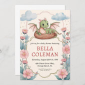 可愛いドラゴンベビーシャワー招待状 招待状 (正面/裏面)