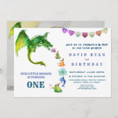 可愛いドラゴンモンスターズ写真第1誕生日 招待状 (正面/裏面)