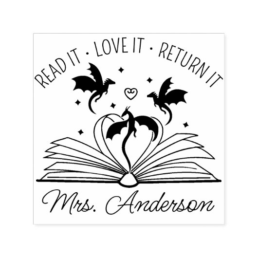 可愛いドラゴンライブラリフローラ成長あなたの心先生 セルフインキングスタンプ (デザイン)