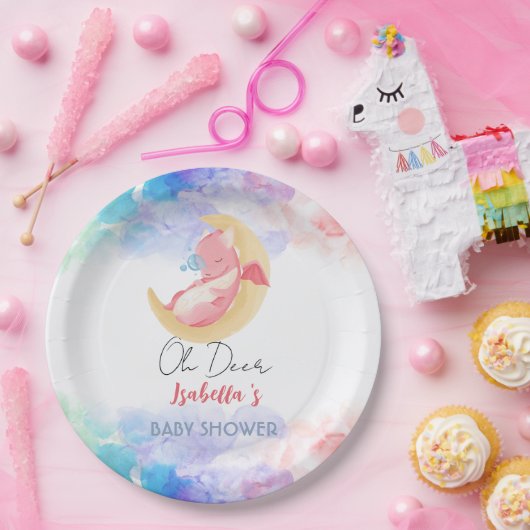 可愛いドラゴン恐竜の虹バルーンベイビーシャワー ペーパープレート (パーティー)