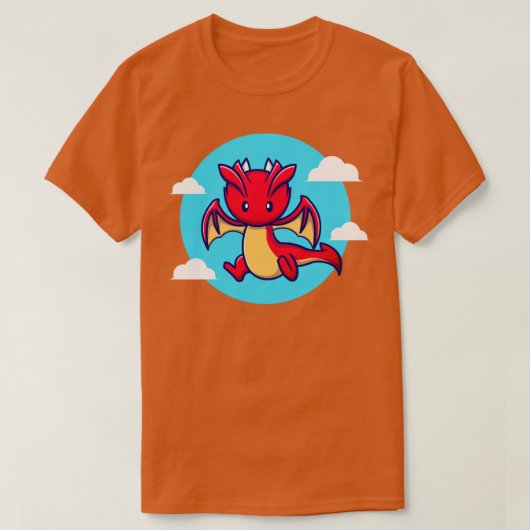 可愛いドラゴン飛んでいるマンガ Tシャツ (デザイン正面)