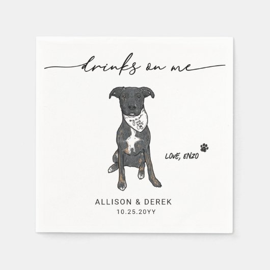 可愛いドリンクを飼うバンダナ結婚犬 スタンダードカクテルナプキン (正面)