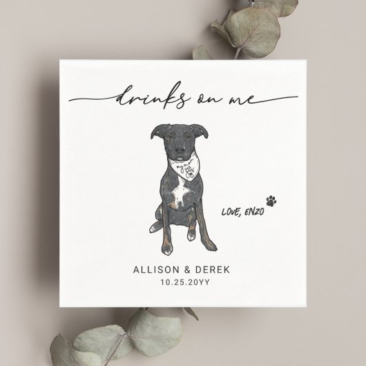 可愛いドリンクを飼うバンダナ結婚犬 スタンダードカクテルナプキン