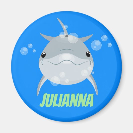 可愛いドルフィンバブル漫画イラストレーション マグネット (正面)